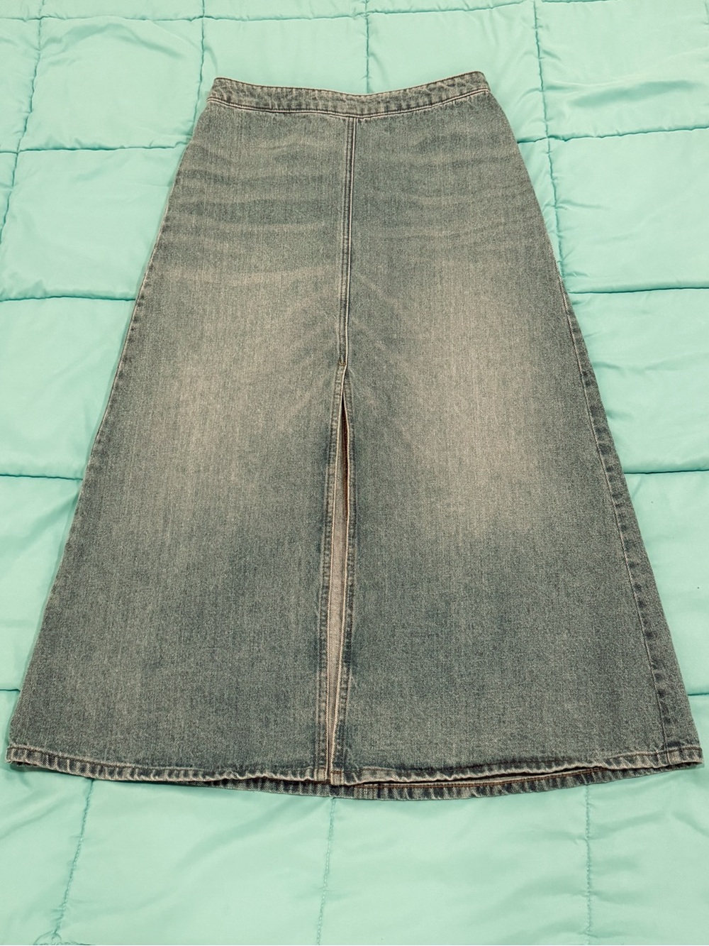 Express Washed Denim A-Line Skirt with Front Slit